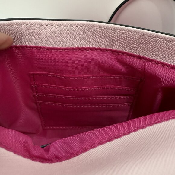 Trina Turk ColorBlock Crossbody Purse‎ Bag Light Pink Fuchsia Metal Chain - Picture 12 of 16